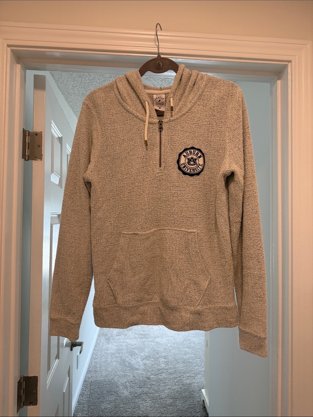 Cozy Light Gray Auburn University Quarter-Zip Hoodie Sweater